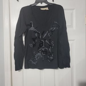 DKNY Jeans V Neck Top|Medium|Black